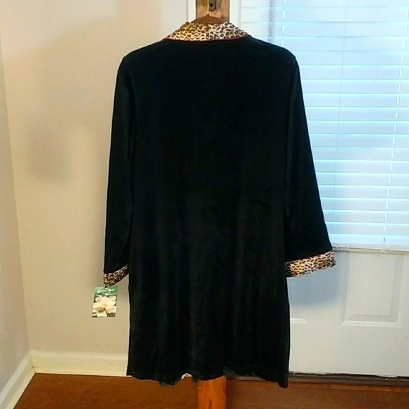 Cinema Etoile Black Velvet Robe Leopard Print Collar Cuffs Zip Tassel Size S - Picture 3 of 9